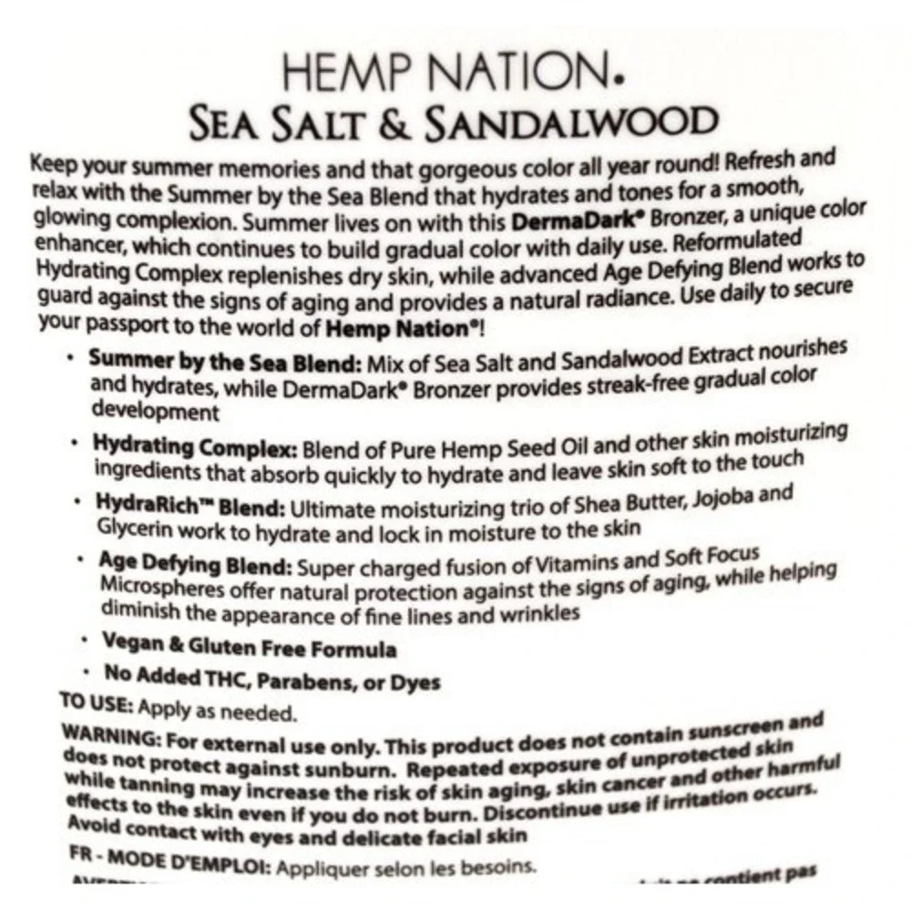 Australian Gold Hemp Nation Sea Salt & Sandalwood Tan Extender Bronzer 18oz - Picture 3 of 4